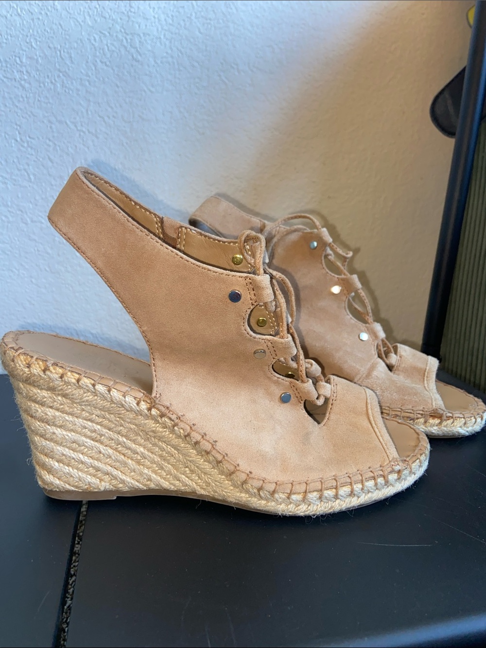 Franco Sarto Beige/Tan Suede Espadrille Wedge Sandals